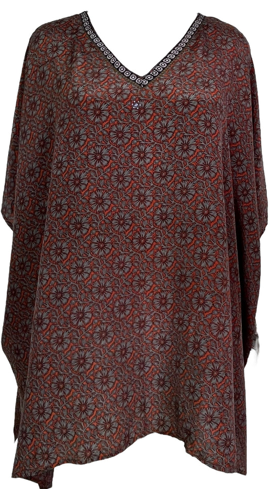 PRC7702 Avatar Pure Silk Short Kaftan Tunic with Slits