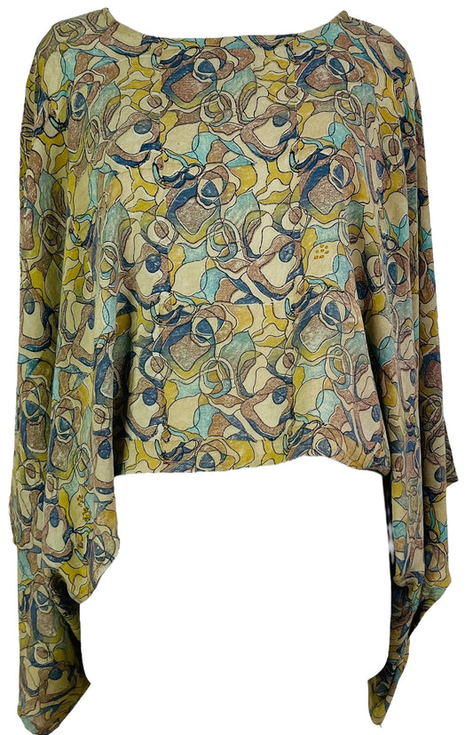 PRC7291 Avatar Pure Silk Kimono-Sleeved Top