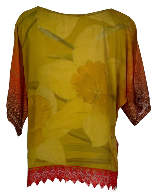 PRG6610 Sheer Avatar Pure Silk Side Slit Top