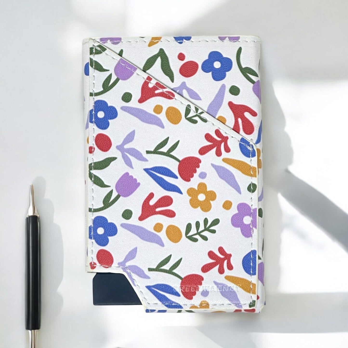 Slim Pop-Up Wallet | Floral Aluminium Wallet Card Holder | Rfid Blocking Minimalist Pop up Credit Card Holders