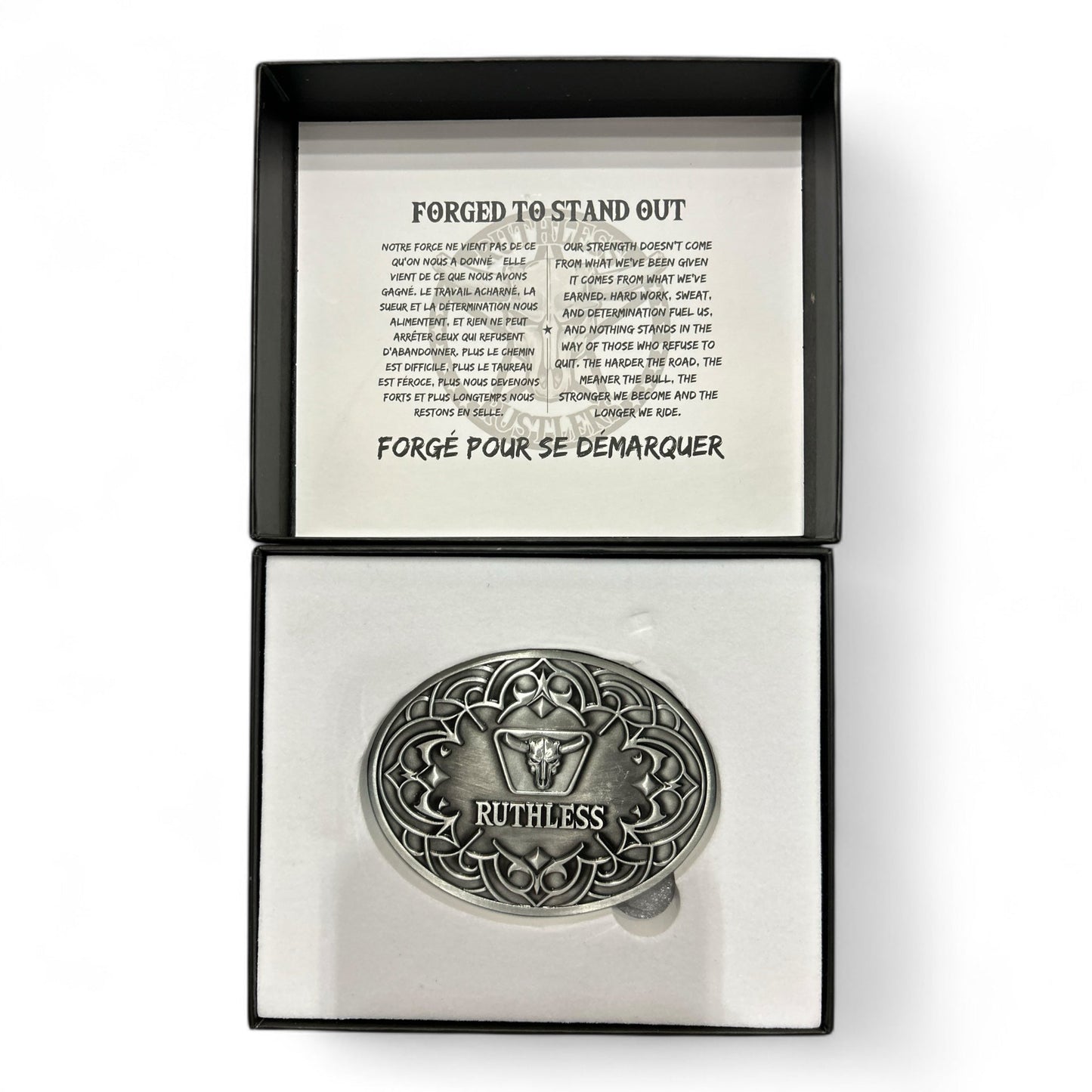 Ruthless Rustlers Iron Grace Belt Buckle | Antique Silver