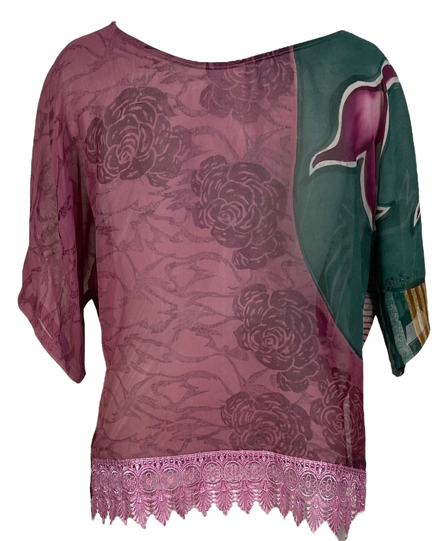 PRG6607 Sheer Avatar Pure Silk Side Slit Top