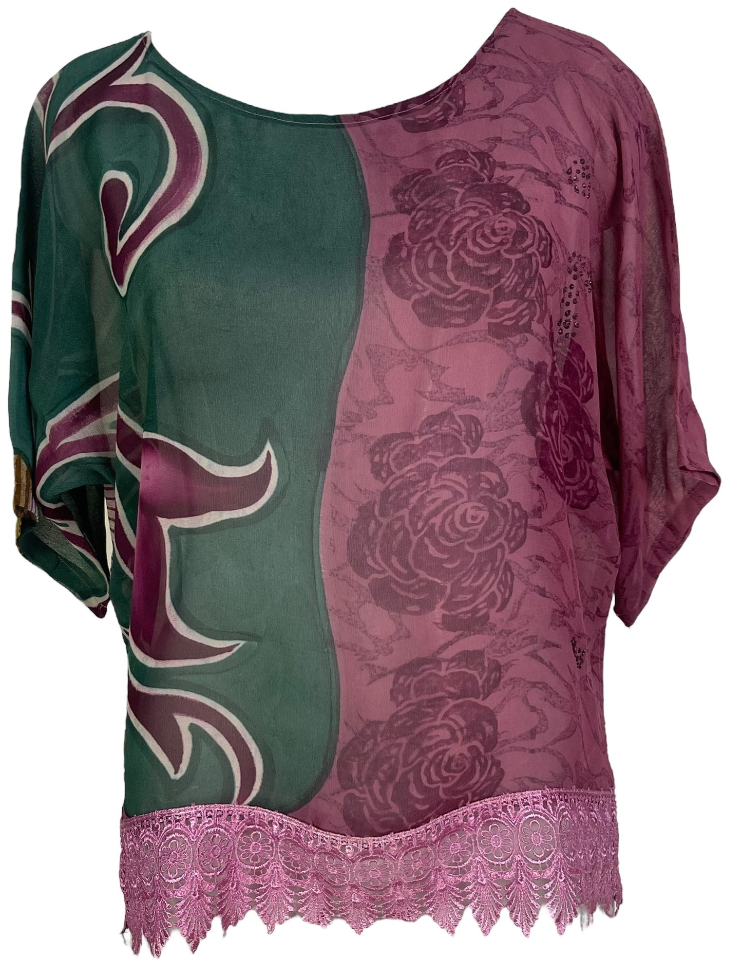 PRG6607 Sheer Avatar Pure Silk Side Slit Top