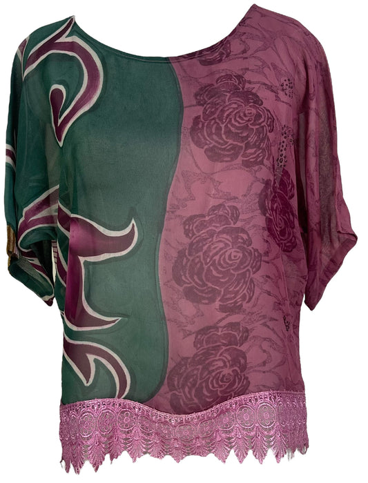 PRG6607 Sheer Avatar Pure Silk Side Slit Top