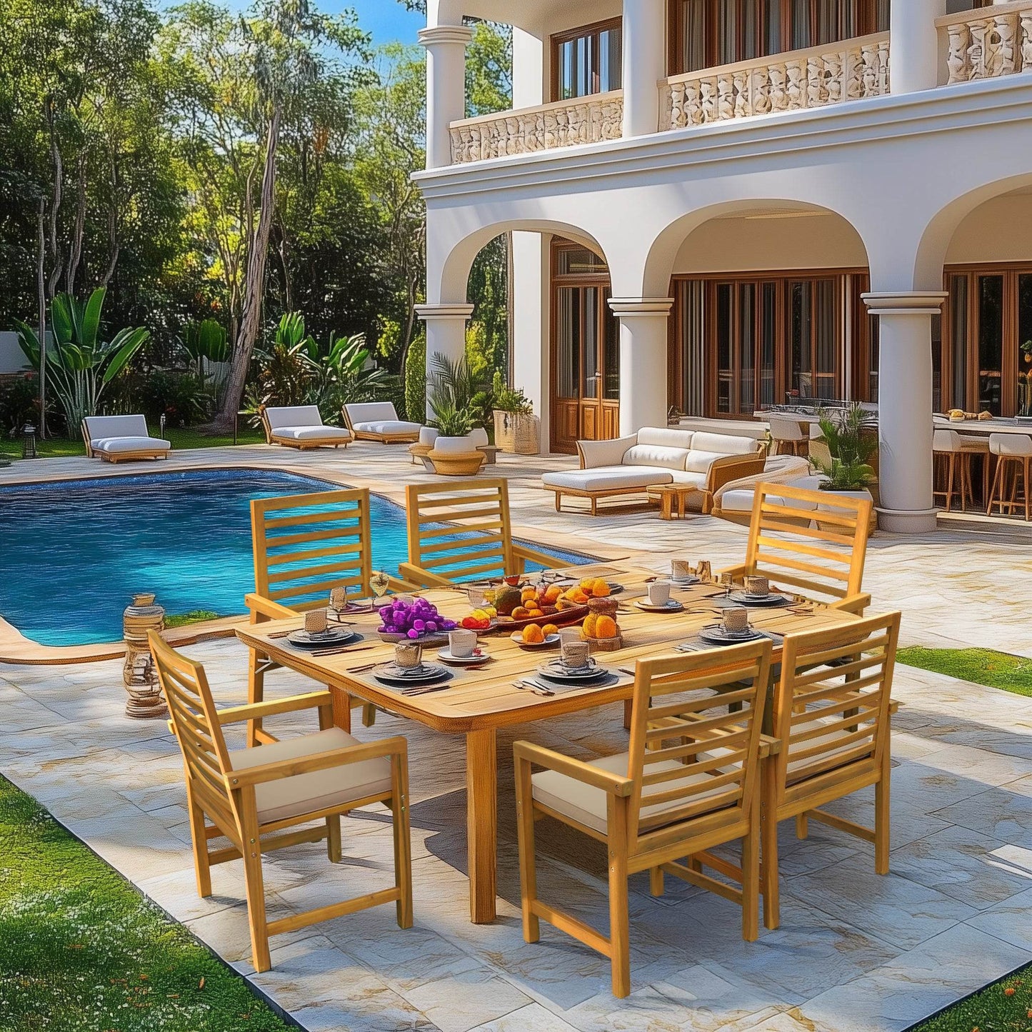 Tranquillo Solara Acacia Wood Outdoor Chairs Set of 2 with Cushions