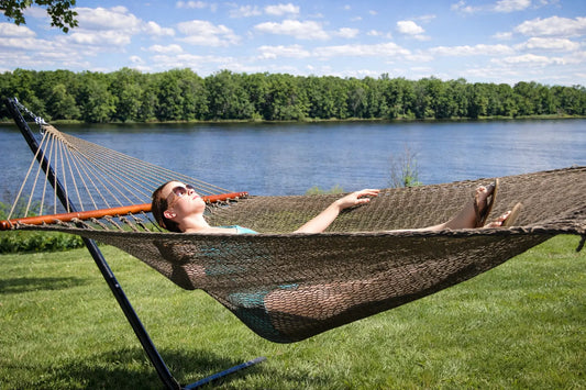 Deluxe Polyester Rope Hammock with 3-Beam Stand