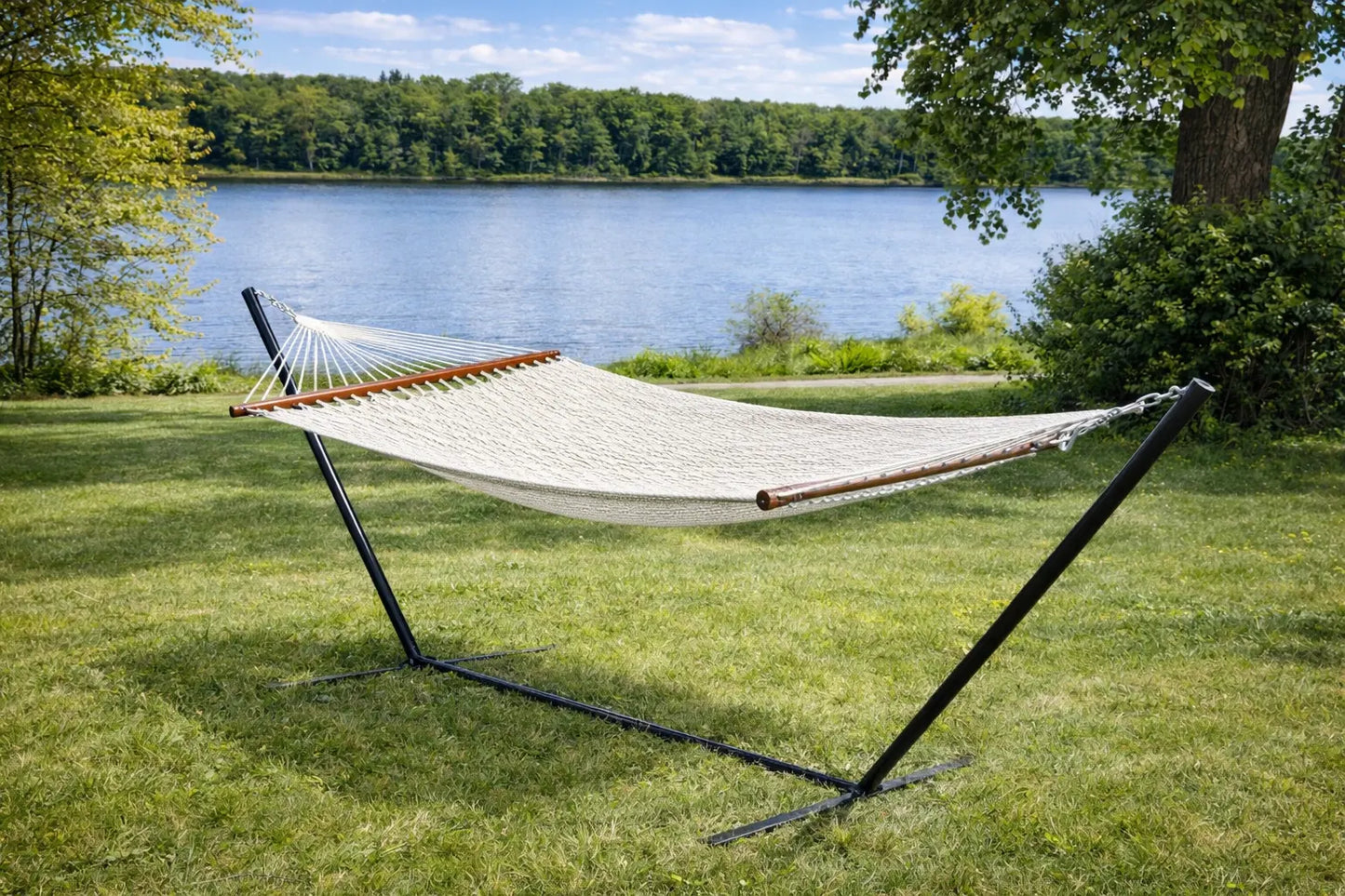 Deluxe Polyester Rope Hammock with 3-Beam Stand