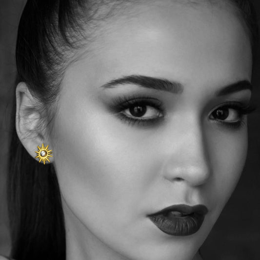 SOLE WHITE Sun Symbol Natural Stone Stud Earrings