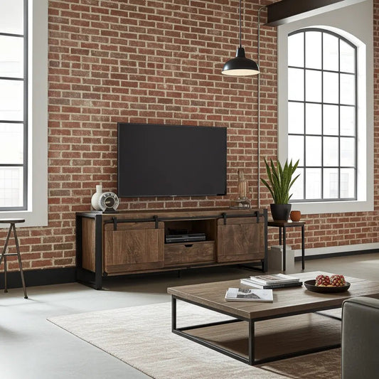 Meuble Télé Avila en bois de manguier portes coulissantes