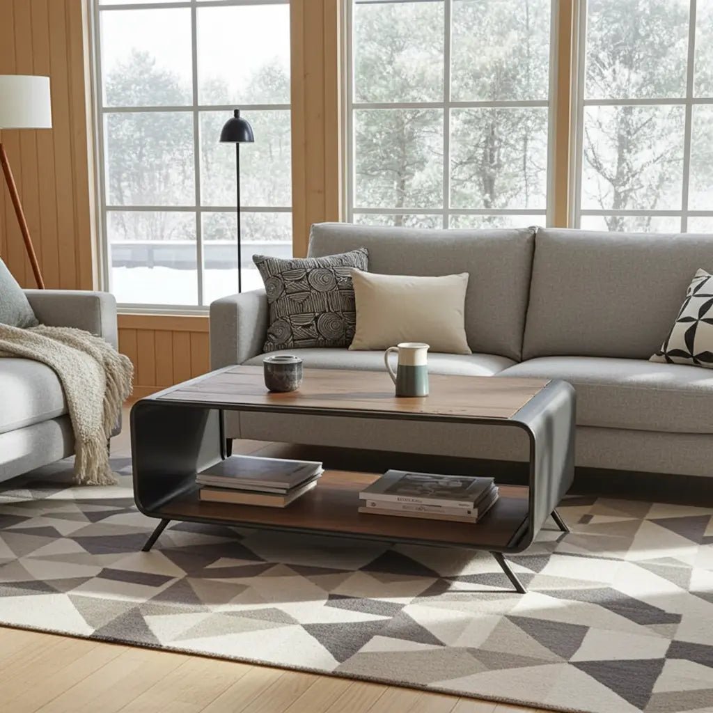 Table basse rétro bois recyclé et acier