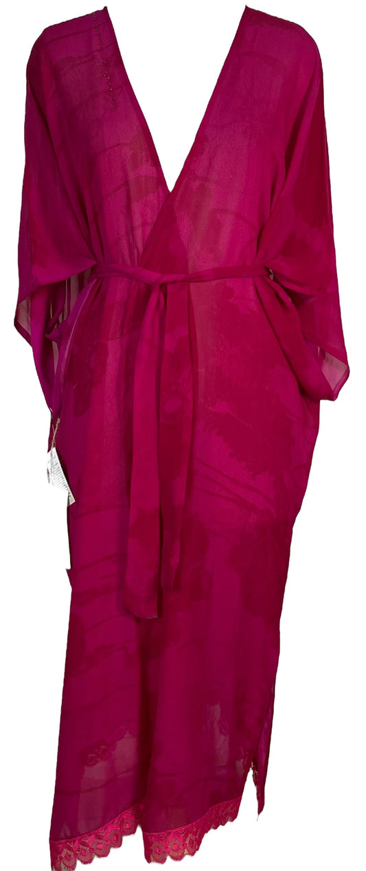 PRG6790 Sheer Avatar Long Pure Silk Kimono Sleeved Duster with Belt