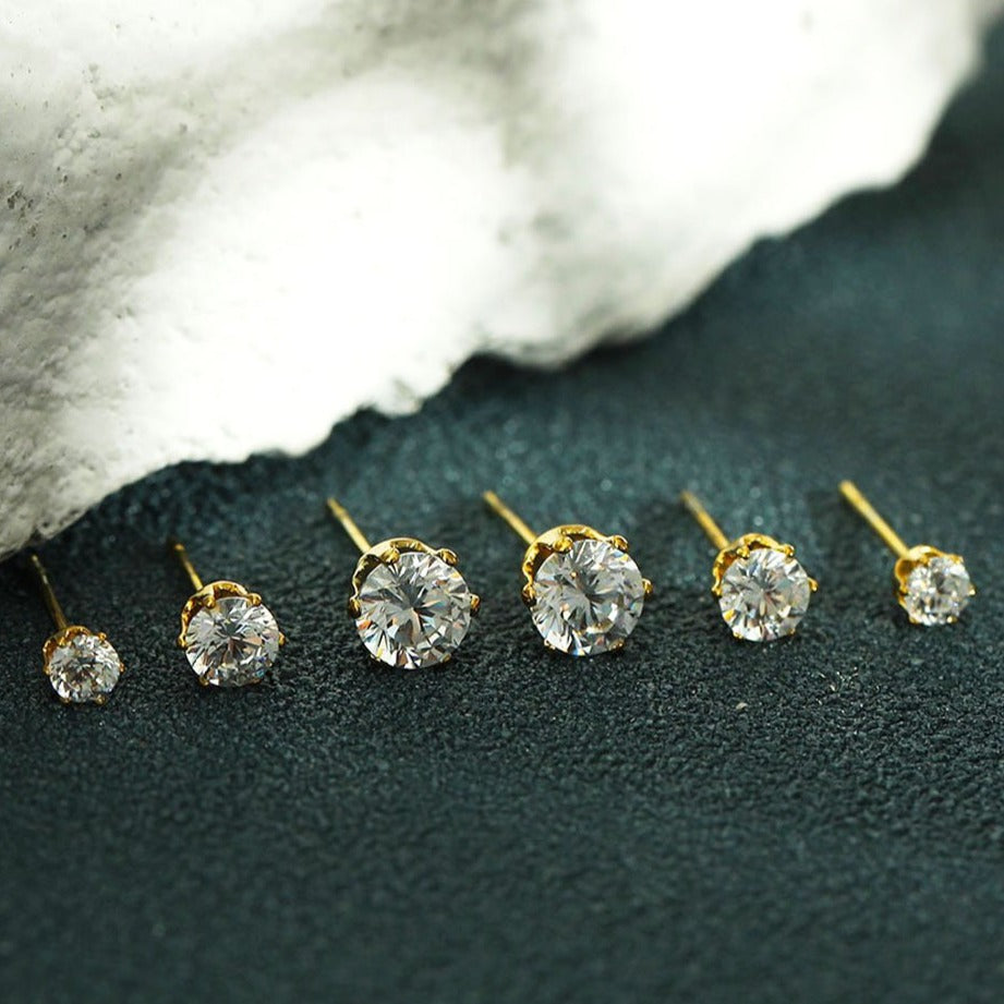 REIGN Gold:  3-Pair Zirconia Earrings Stud Set