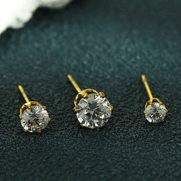 REIGN Gold:  3-Pair Zirconia Earrings Stud Set