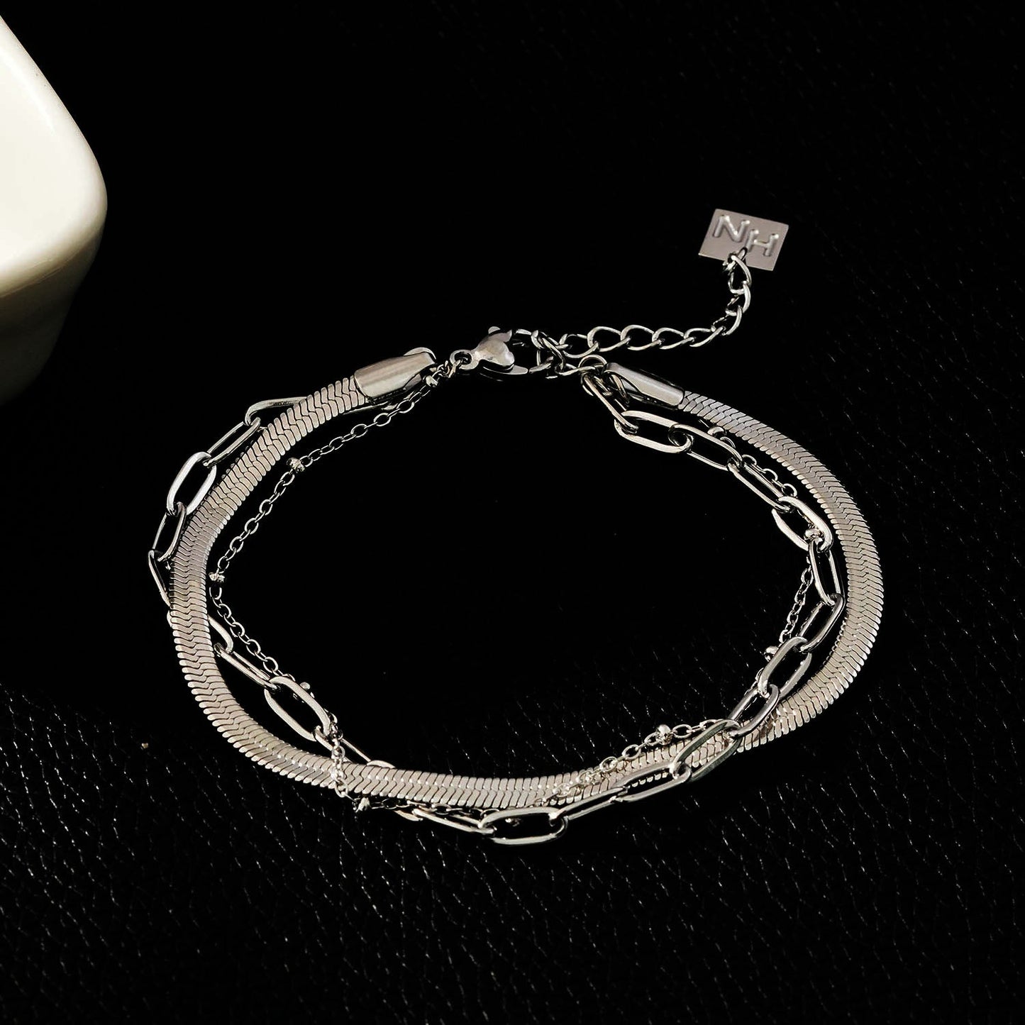 REINEDA: Triple Stacked White Gold (Silver Toned) Bracelet