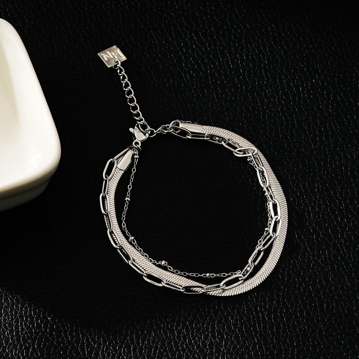 REINEDA: Triple Stacked White Gold (Silver Toned) Bracelet