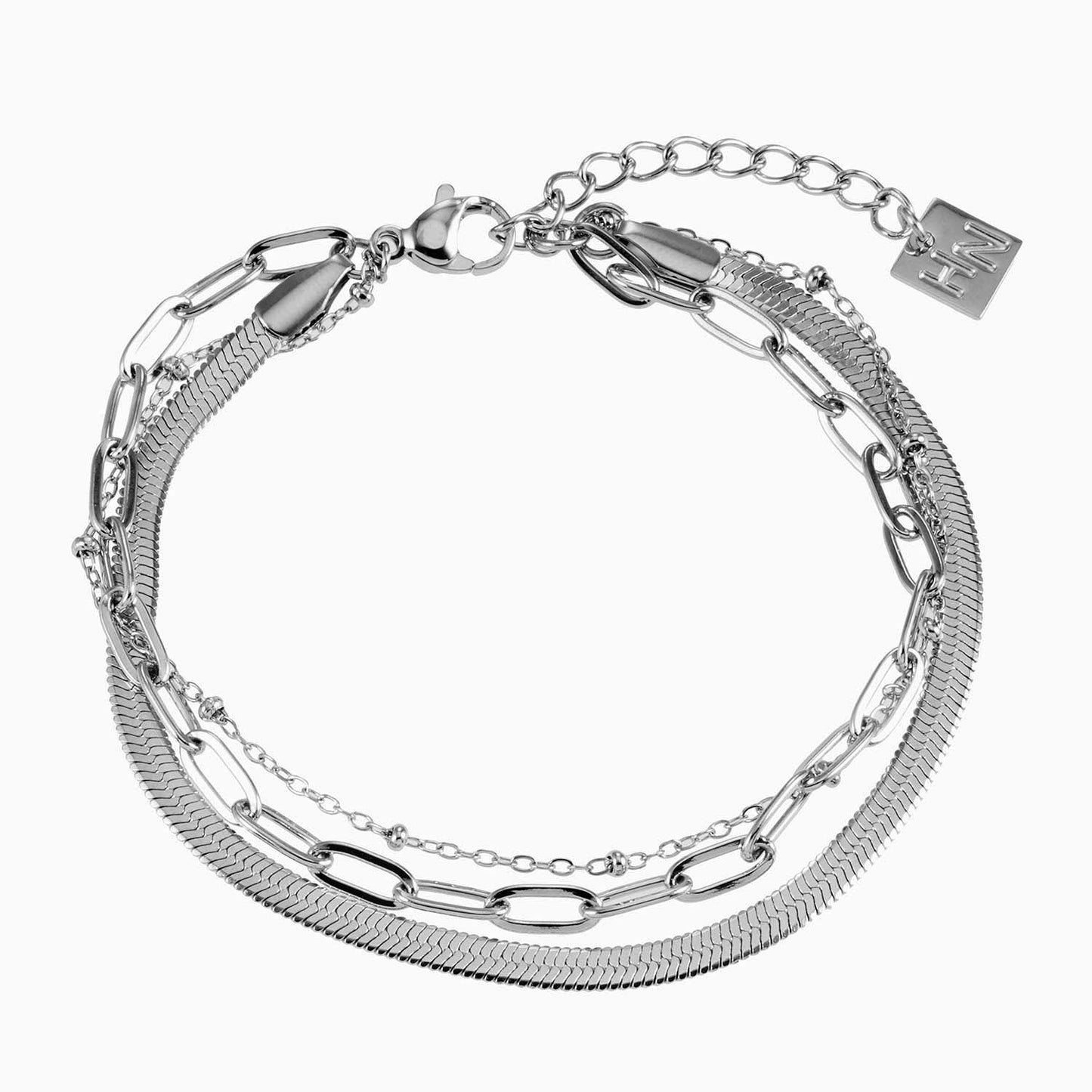 REINEDA: Triple Stacked White Gold (Silver Toned) Bracelet