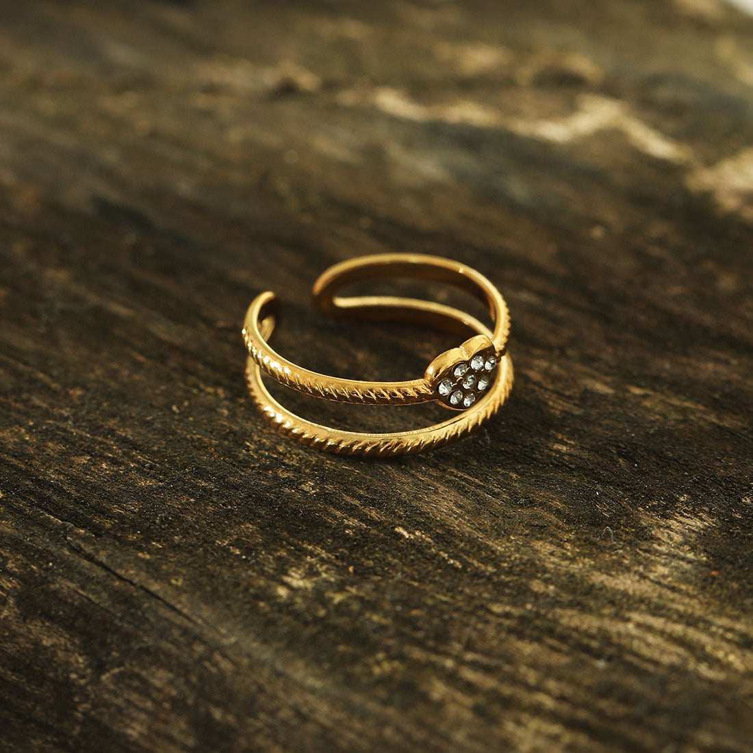 RENEE Gold: Double Stacked Zirconia (CZ) Embellished Heart Ring