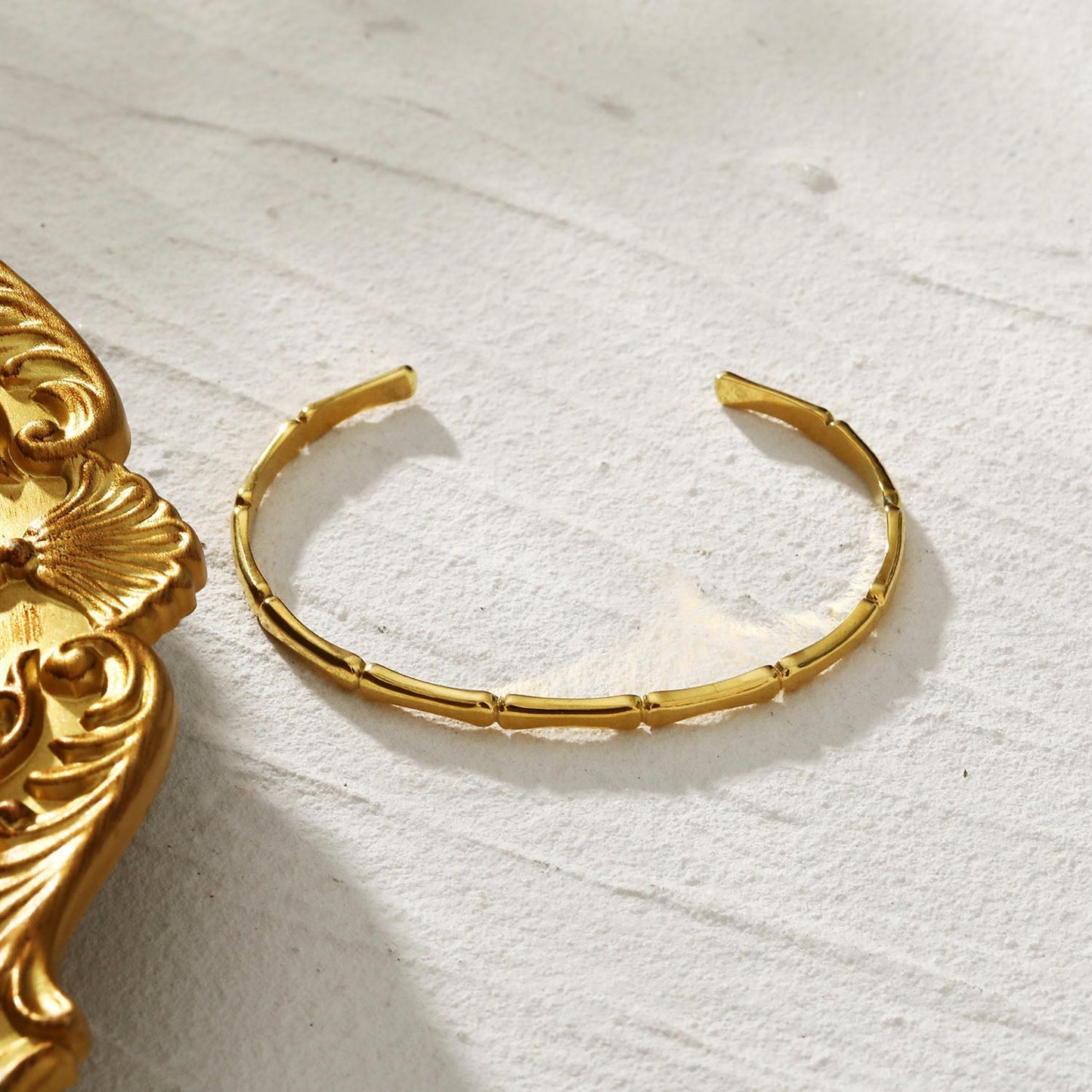 RENEE Gold: Luxury Bamboo Cuff Bracelet – Elegant Nature-Inspired Minimalist Design