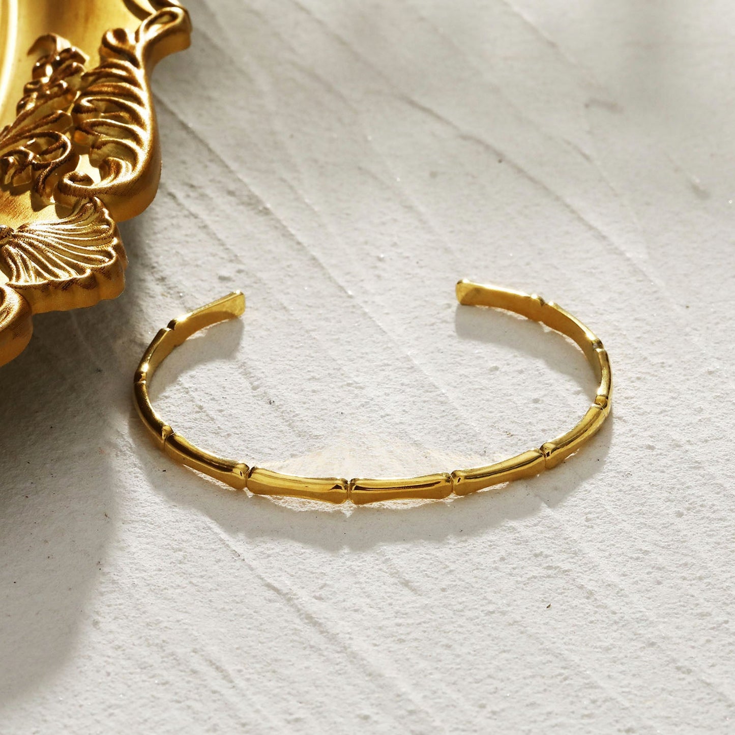 RENEE Gold: Luxury Bamboo Cuff Bracelet – Elegant Nature-Inspired Minimalist Design