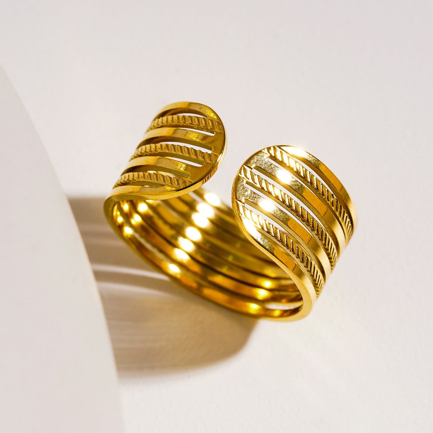 REYNA: Multi Stacked Contrast Textured Ring