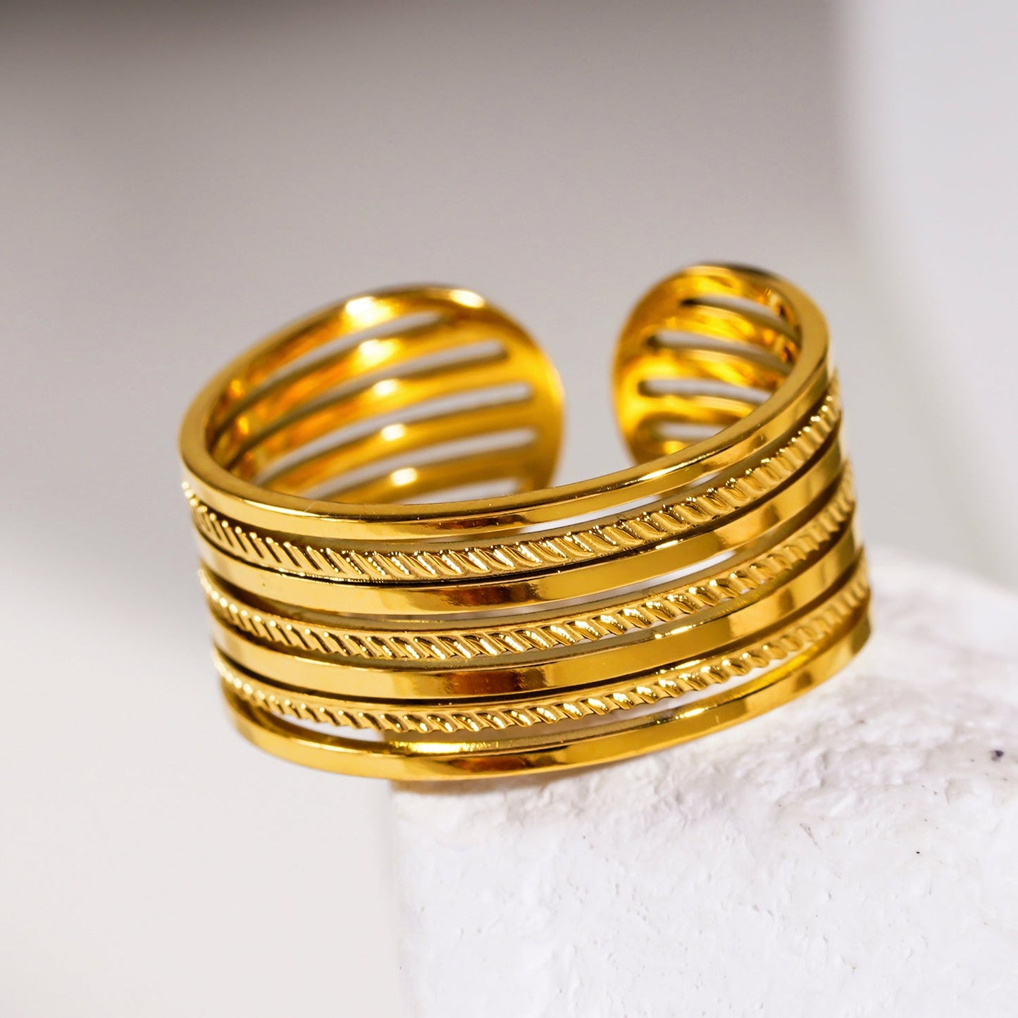 REYNA: Multi Stacked Contrast Textured Ring