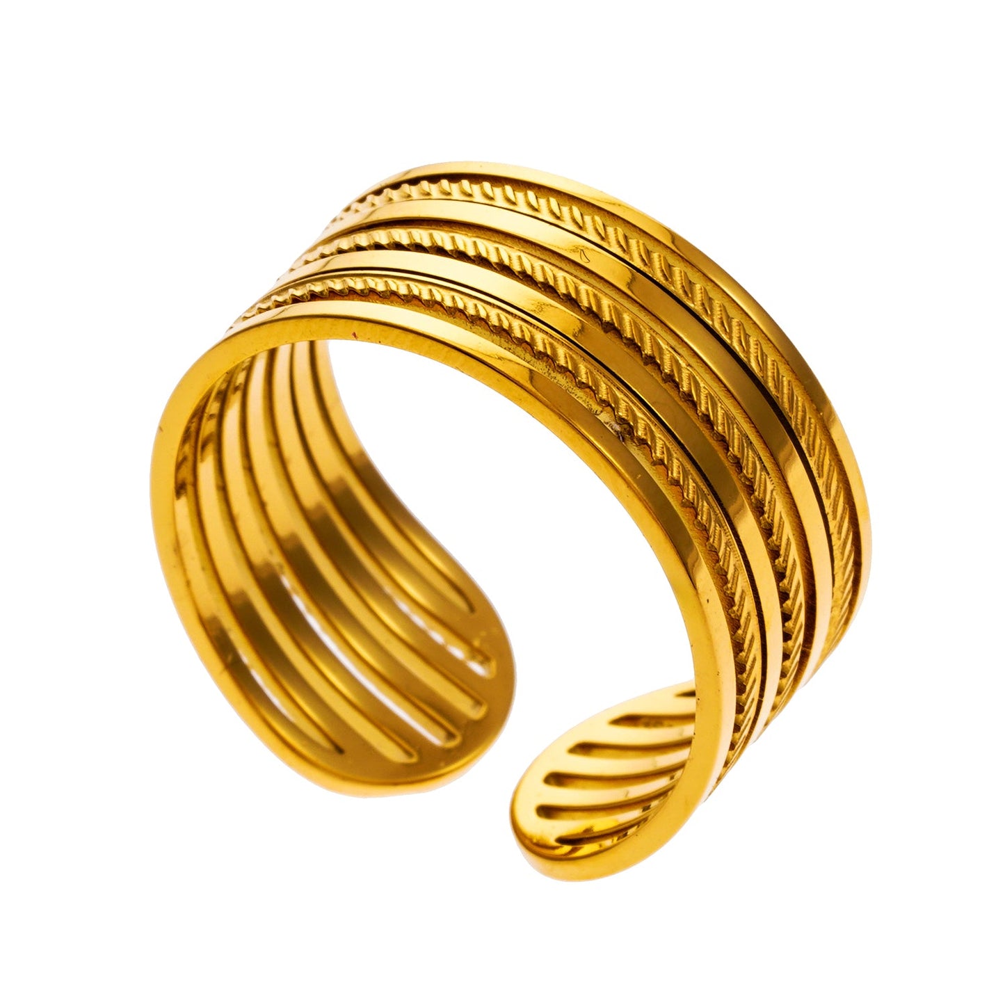 REYNA: Multi Stacked Contrast Textured Ring