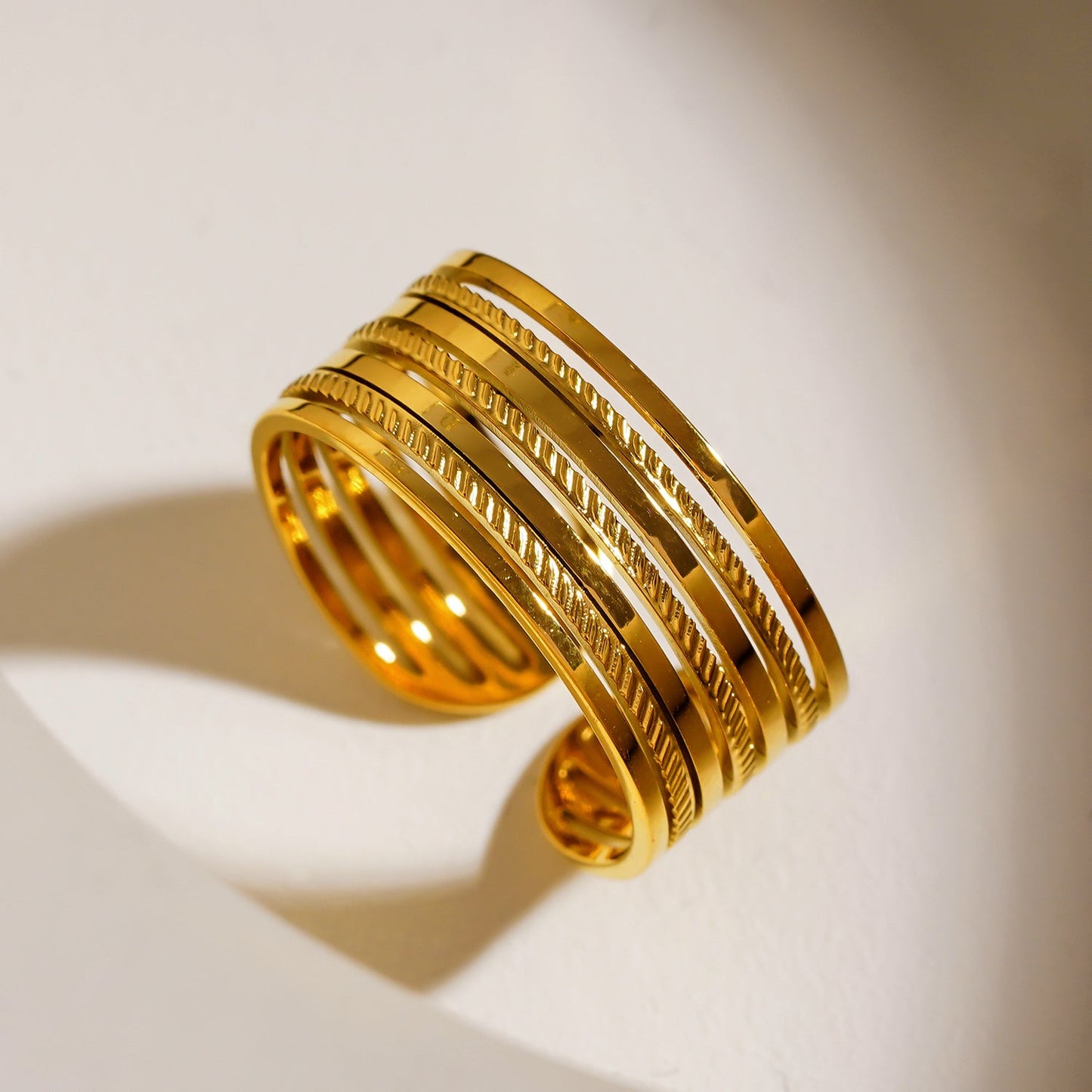 REYNA: Multi Stacked Contrast Textured Ring