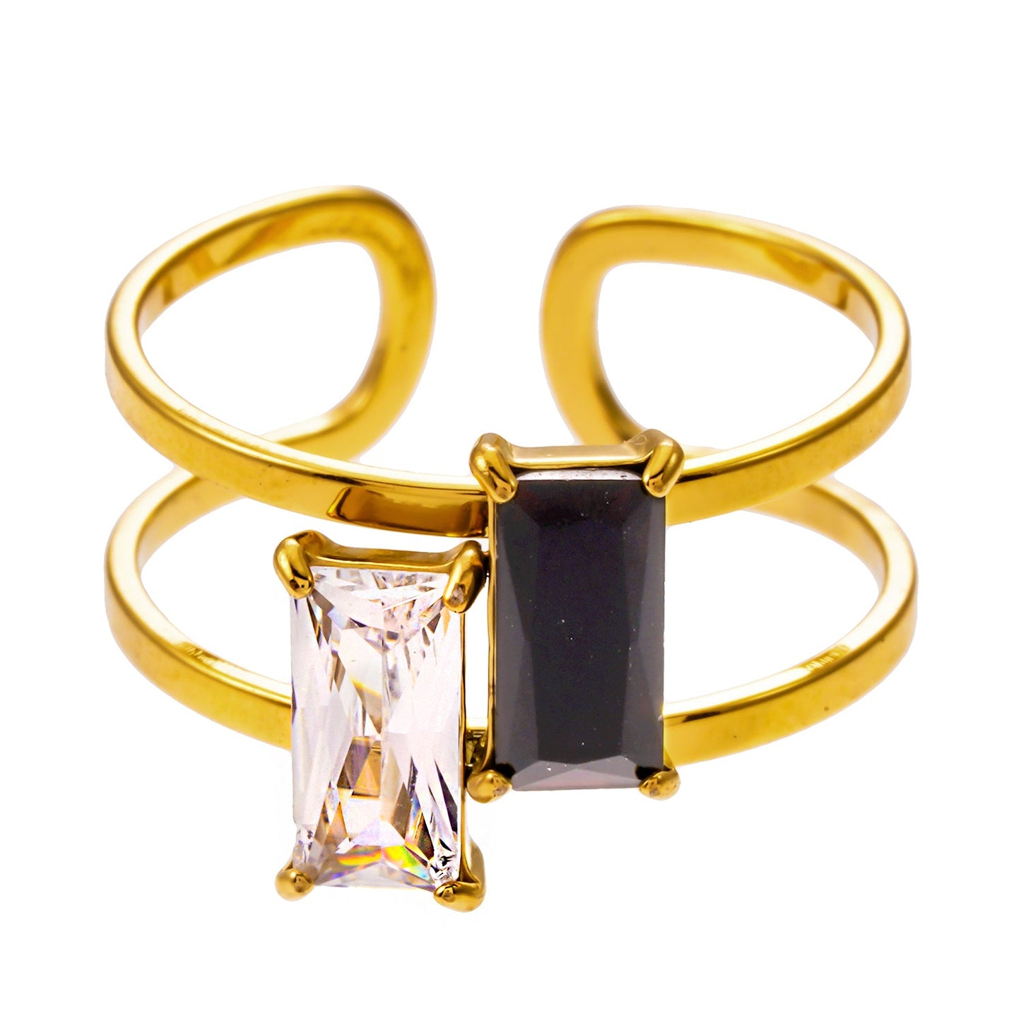 RIADEL: Dual-Radiance Black & Clear Zirconia Banded Ring