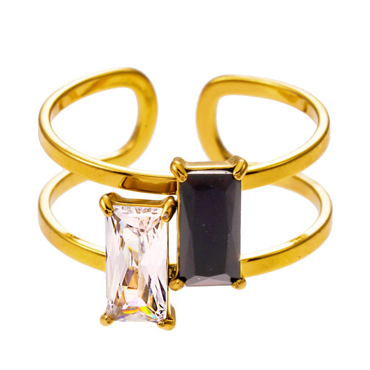 RIADEL: Dual-Radiance Black & Clear Zirconia Banded Ring