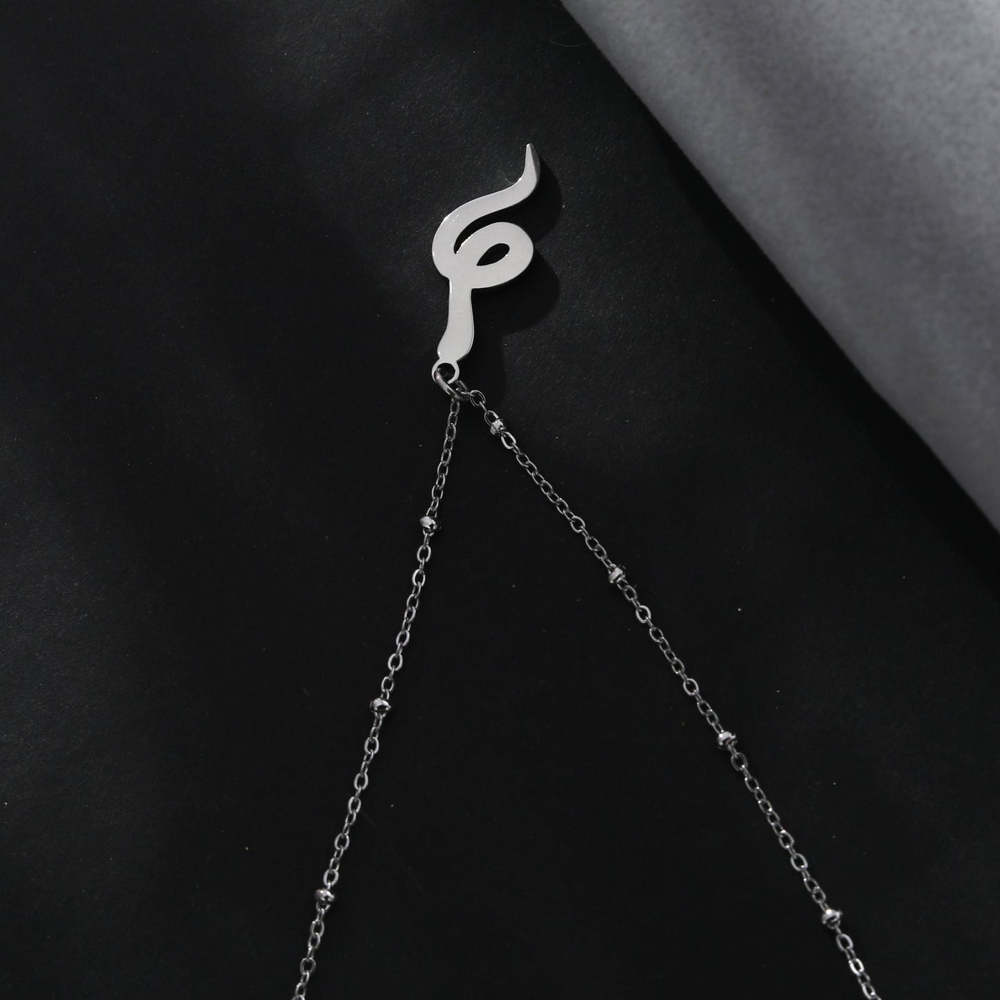 RIHANNA Beaded Chain Necklace with a Pavé Zirconia Serpent Pendant in Silver