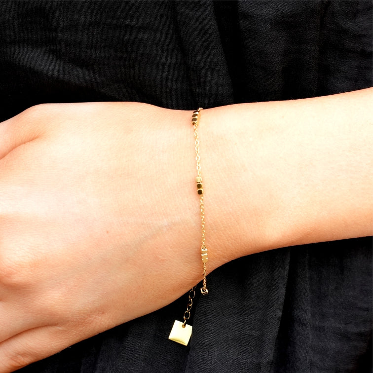 RITIKA: Tiny Square-Beads Dainty Gold Chain Bracelet
