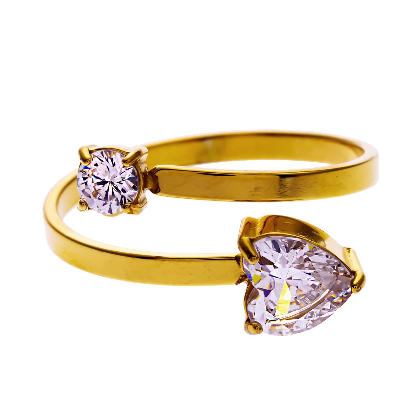 RIZALINA: Classic Band Ring Anchoring Heart Shaped & Rounded Zirconia Gemstones