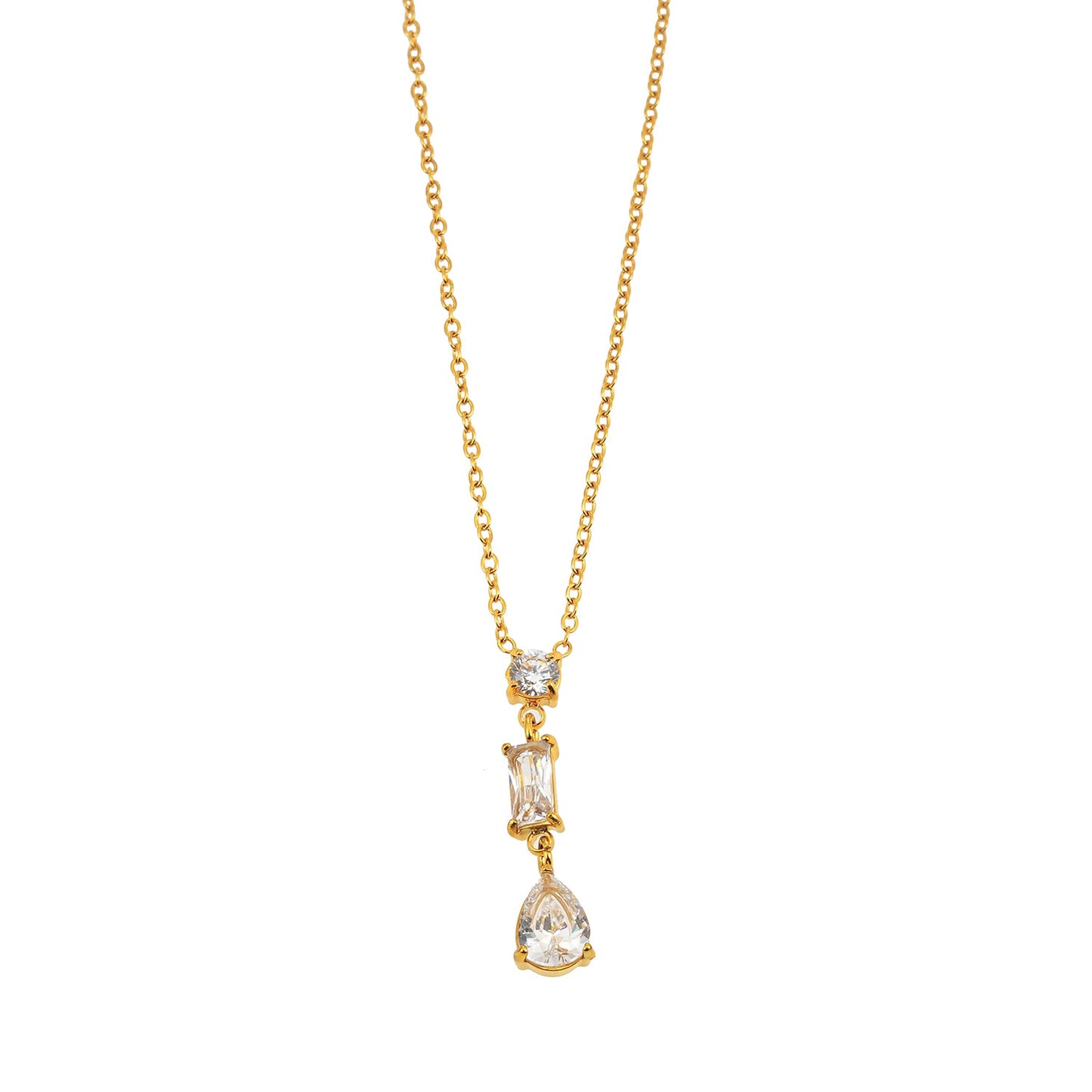 Style ROCHINA Gold:  A Trio of Zirconia Charms Pendant Chain Necklace