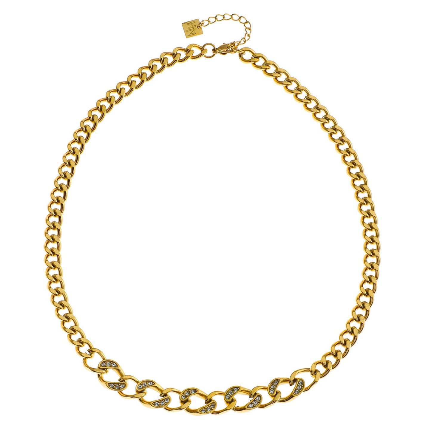 ROUEN Zirconia Embedded Cuban Chain Statement Necklace