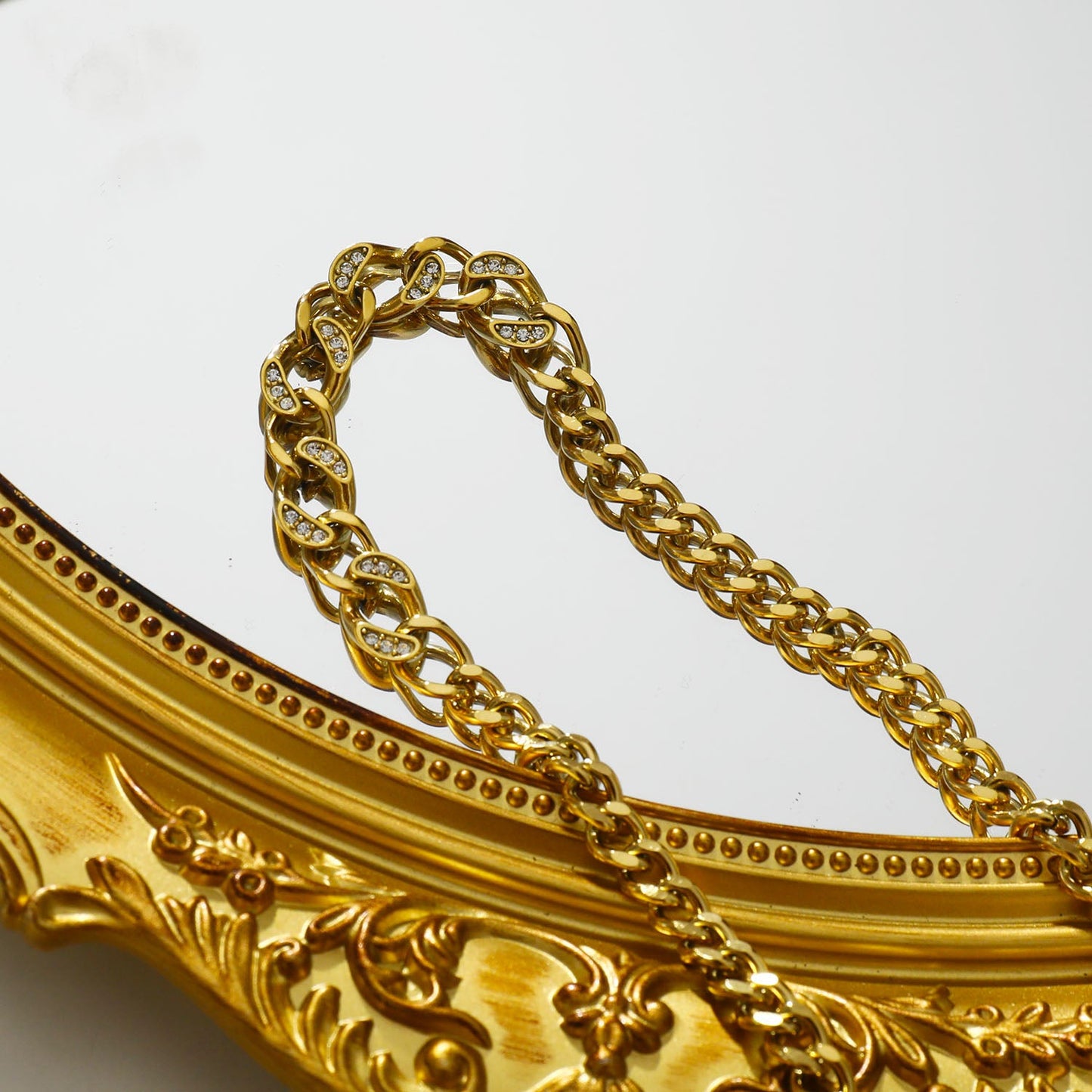 ROUEN Zirconia Embedded Cuban Chain Statement Necklace