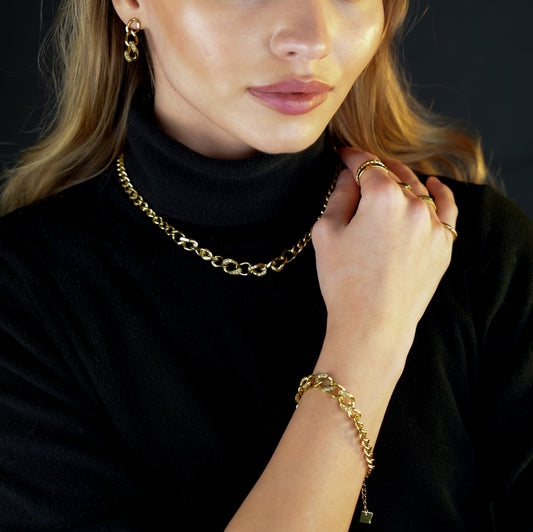 ROUEN Zirconia Embedded Cuban Chain Statement Necklace