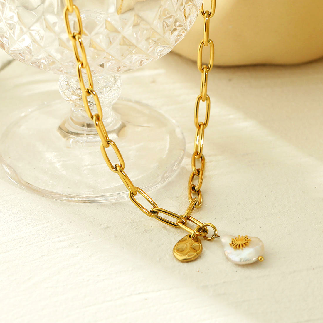 RYANN Linked Chain Necklace with a Duo of Mini Pendants.
