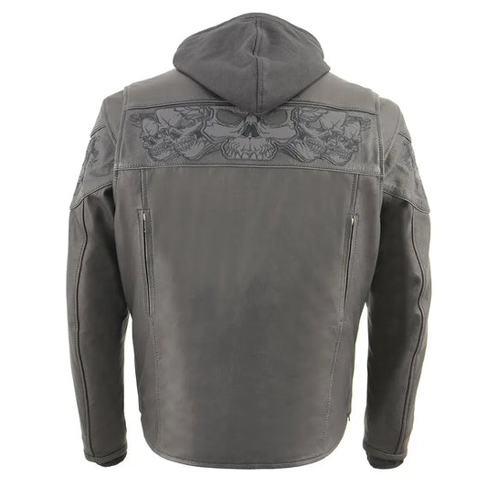 Milwaukee Leather Men's Crossover Scooter Jacket w/ Reflective Skulls & Full Sleeve Removable Hoodie