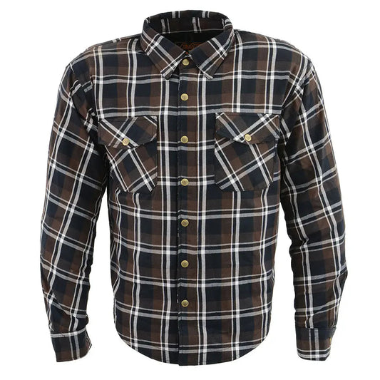 Milwaukee Leather Men's Brown Checkered Armored Flannel Biker Shirt w/ Reinforced Fibers