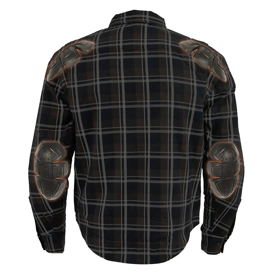 Milwaukee Leather Men's Brown Checkered Armored Flannel Biker Shirt w/ Reinforced Fibers
