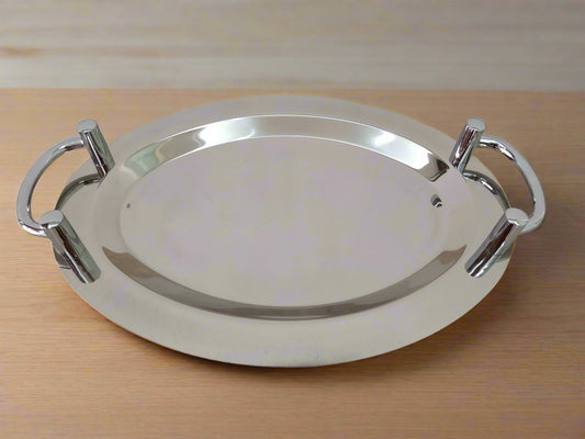 16" Stainless Steel Round Serving Tray with Silver Handles