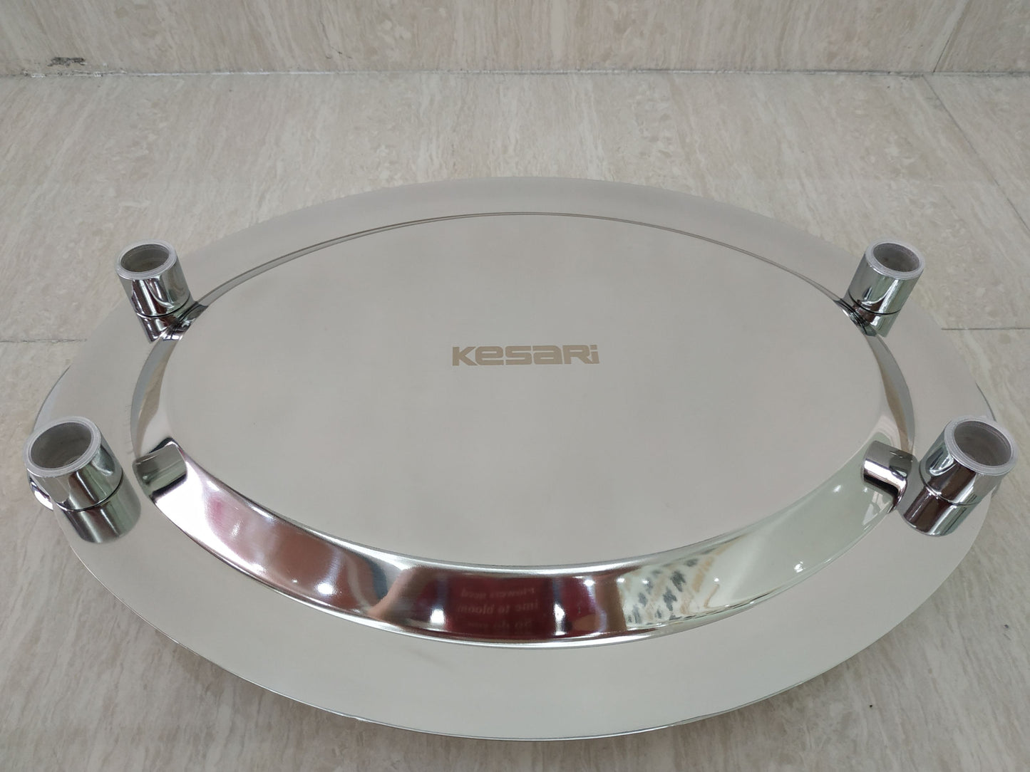 16" Stainless Steel Round Serving Tray with Silver Handles