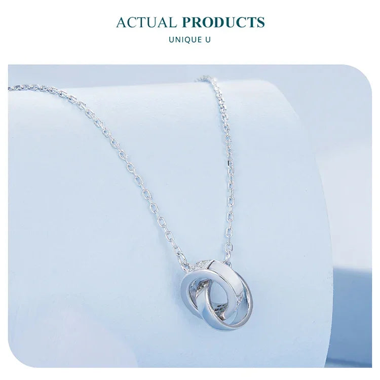 Interlocking Circles: Sterling Silver Double Ring Chain Necklace