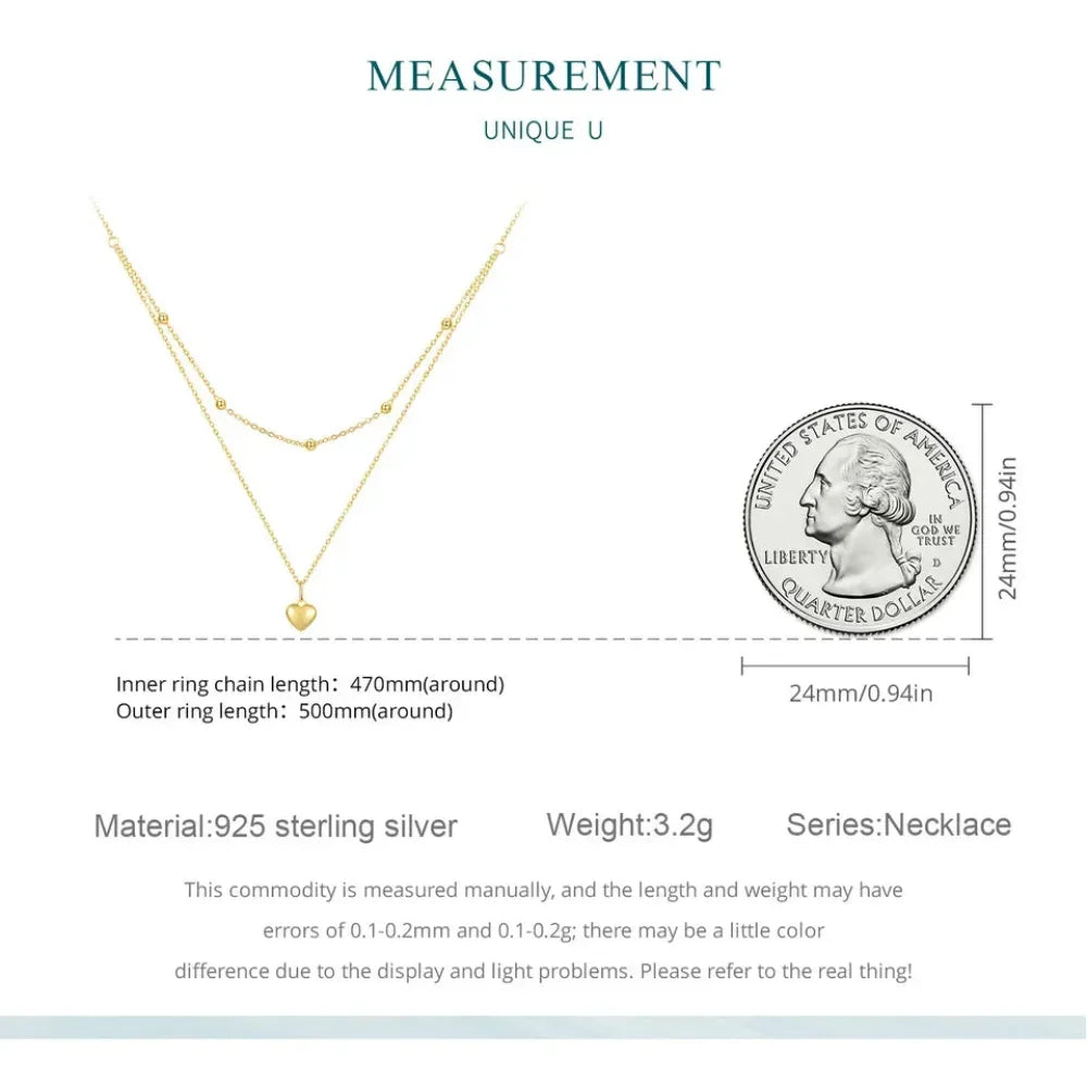 925 Sterling Silver Heart Pendant Necklace - Elegant Double Layer Choker For Women - Bsn168