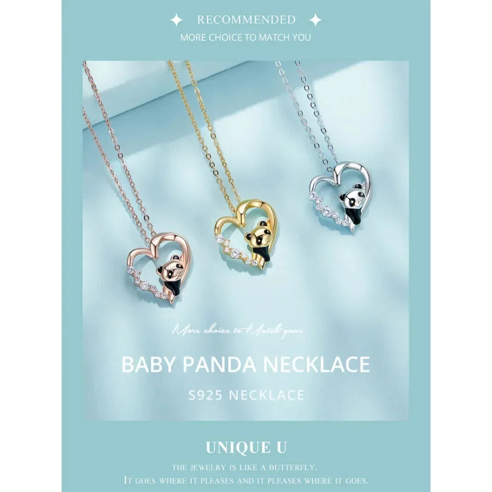 925 Sterling Silver Baby Panda Crystal Necklace | Enamel Cute Animal Charm Chain Link | Women'S Gift - 17.71'' Scn453