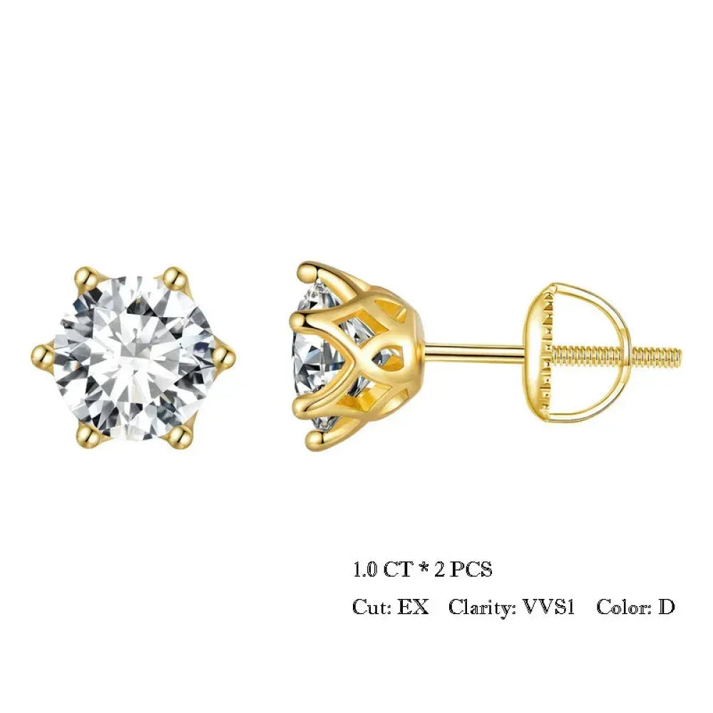 Radiant Moissanite Stud Earrings | D Color Round Cut 925 Silver, Gold Plated