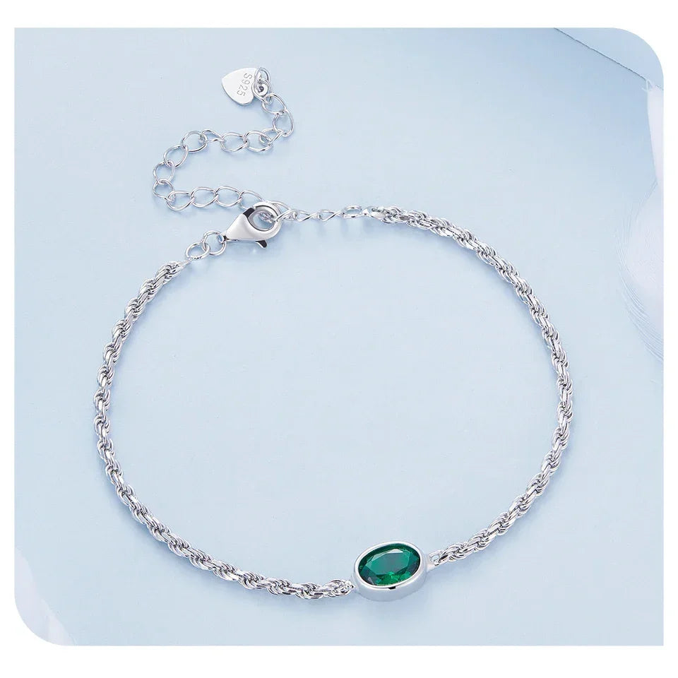 Sterling Silver Chopin Bracelet with Green Zircon – Adjustable