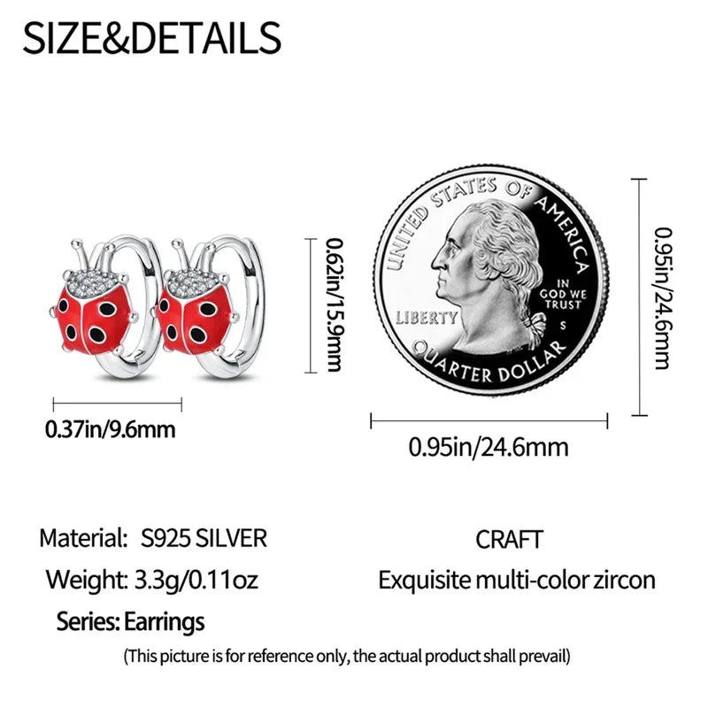 Ladybug Sterling Silver Hoop Earrings With Cubic Zirconia