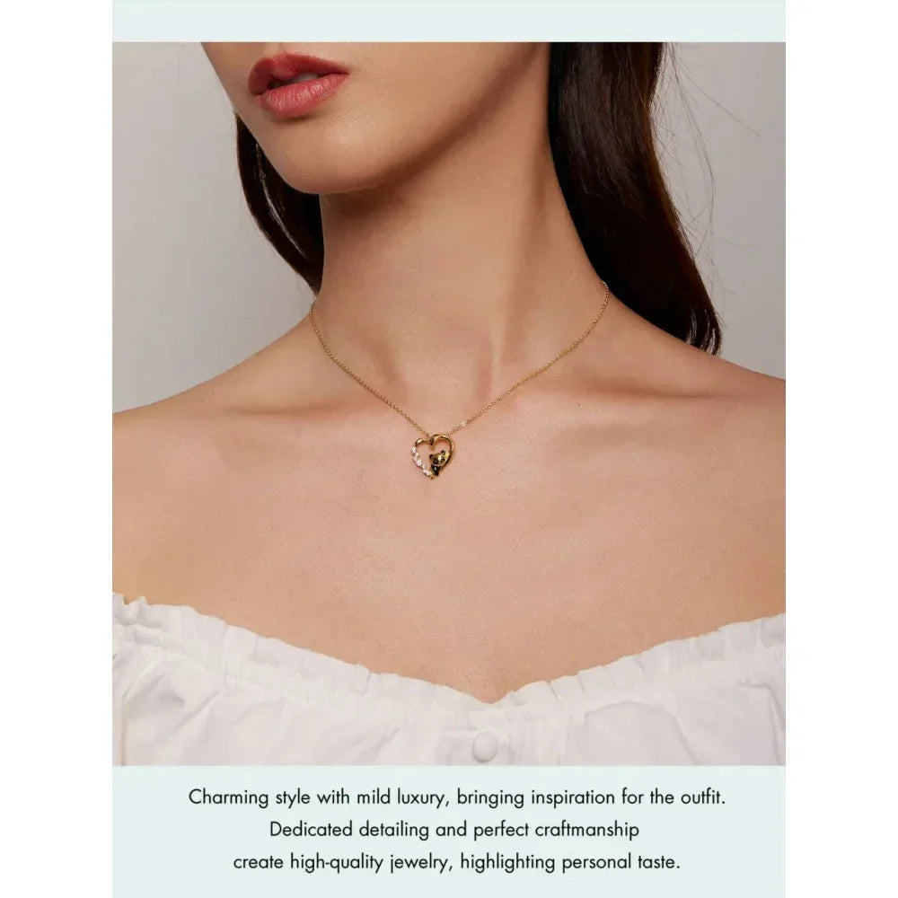 925 Sterling Silver Baby Panda Crystal Necklace | Enamel Cute Animal Charm Chain Link | Women'S Gift - 17.71'' Scn453