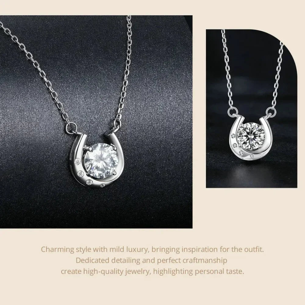 Lucky Charm - Sterling Silver Horseshoe Necklace With Sparkling Moissanite